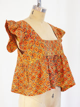 Block Print Babydoll Crop Top Top arcadeshops.com