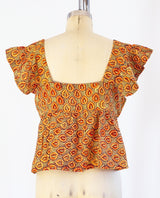 Block Print Babydoll Crop Top Top arcadeshops.com