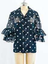 Yves Saint Laurent Ruffle Polka Dot Top Top arcadeshops.com