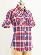 Plaid Cotton Gauze Short Sleeved Western Shirt Top arcadeshops.com