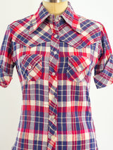 Plaid Cotton Gauze Short Sleeved Western Shirt Top arcadeshops.com