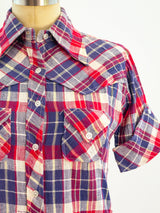 Plaid Cotton Gauze Short Sleeved Western Shirt Top arcadeshops.com