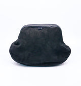 Black Suede Fan Pleat Convertible Clutch Accessory arcadeshops.com