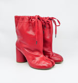 Margiela Red Leather Drawstring Tabi Boots, 39.5 Accessory arcadeshops.com