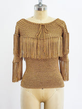 1960's Beaded Fringe Crochet Top Top arcadeshops.com