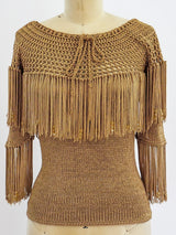 1960's Beaded Fringe Crochet Top Top arcadeshops.com