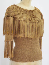 1960's Beaded Fringe Crochet Top Top arcadeshops.com