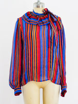 Lurex Stripe Tie Neck Blouse Top arcadeshops.com