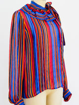 Lurex Stripe Tie Neck Blouse Top arcadeshops.com