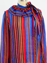 Lurex Stripe Tie Neck Blouse Top arcadeshops.com
