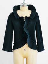 Black Ruffle Front Pleated Jacket Top arcadeshops.com