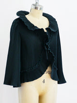 Black Ruffle Front Pleated Jacket Top arcadeshops.com