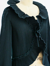 Black Ruffle Front Pleated Jacket Top arcadeshops.com