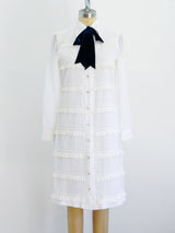 White Ruffle Shirt Dress With Velvet Bow Dress arcadeshops.com