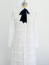 White Ruffle Shirt Dress With Velvet Bow Dress arcadeshops.com