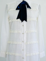 White Ruffle Shirt Dress With Velvet Bow Dress arcadeshops.com