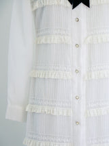 White Ruffle Shirt Dress With Velvet Bow Dress arcadeshops.com