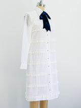 White Ruffle Shirt Dress With Velvet Bow Dress arcadeshops.com