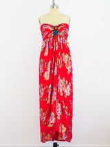 Oscar de la Renta Strapless Floral Dress Dress arcadeshops.com