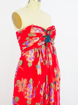 Oscar de la Renta Strapless Floral Dress Dress arcadeshops.com