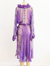 Silk Chiffon Purple Printed Dress Dress arcadeshops.com