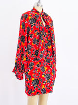 Yves Saint Laurent Rose Print Silk Dress Dress arcadeshops.com