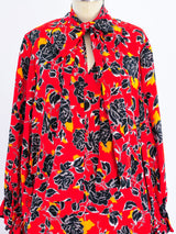 Yves Saint Laurent Rose Print Silk Dress Dress arcadeshops.com