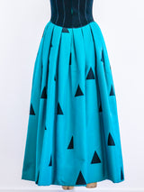 Geoffrey Beene Teal and Black Triangle Print Silk Gown Dress arcadeshops.com