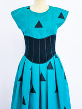 Geoffrey Beene Teal and Black Triangle Print Silk Gown Dress arcadeshops.com