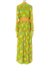Oscar de la Renta Belted Floral Chiffon Maxi Dress Dress arcadeshops.com