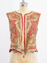 Bullion Embellished Open Front Vest Top arcadeshops.com