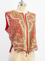 Bullion Embellished Open Front Vest Top arcadeshops.com