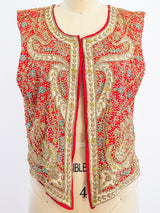 Bullion Embellished Open Front Vest Top arcadeshops.com