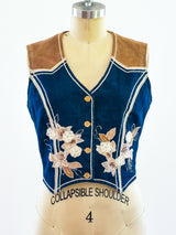 Floral Applique Denim and Suede Vest Top arcadeshops.com