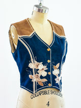 Floral Applique Denim and Suede Vest Top arcadeshops.com