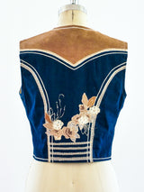 Floral Applique Denim and Suede Vest Top arcadeshops.com