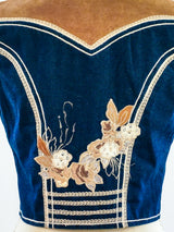 Floral Applique Denim and Suede Vest Top arcadeshops.com