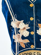 Floral Applique Denim and Suede Vest Top arcadeshops.com