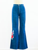 Embroidered High Waist Flare Jeans Bottom arcadeshops.com