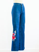 Embroidered High Waist Flare Jeans Bottom arcadeshops.com