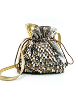 Woven Metallic Leather Bucket Bag Accessory arcadeshops.com