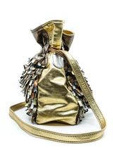 Woven Metallic Leather Bucket Bag Accessory arcadeshops.com