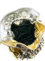 Woven Metallic Leather Bucket Bag Accessory arcadeshops.com