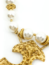 Faux Pearl Shield Pendant Necklace Accessory arcadeshops.com