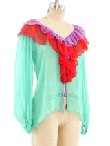 Yves Saint Laurent Ruffled Chiffon Blouse Top arcadeshops.com