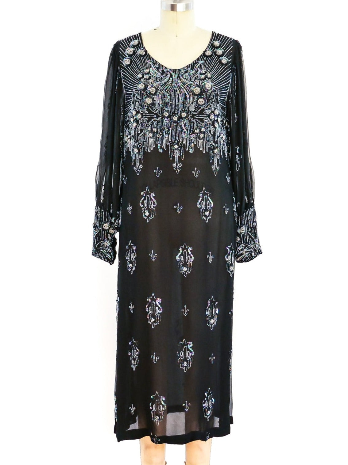 beaded silk chiffon dress Vintage 1920s Flapper Dress Beaded Silk Chiffon Size M as is – Poppy's  Vintage Clothing main image 1