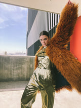 1994 Yves Saint Laurent Orange Mongolian Fur Coat Outerwear arcadeshops.com