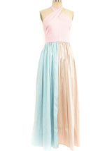 Bill Blass Pastel Polka Dot Halter Gown Dress arcadeshops.com