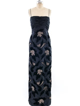 Ruched Floral Applique Gown Dress arcadeshops.com