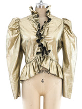Metallic Gold Lamé Ruffle Top Top arcadeshops.com